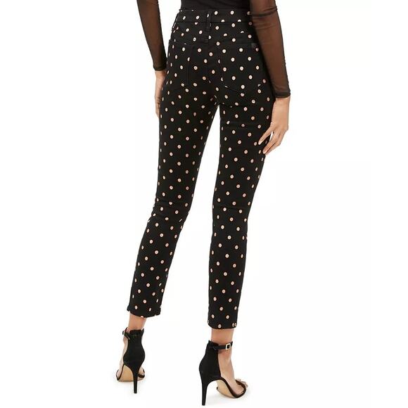 7 Seven for all mankind Black Copper Gold Metallic Polka-Dot Skinny Jeans Jen7 6 - Picture 2 of 7
